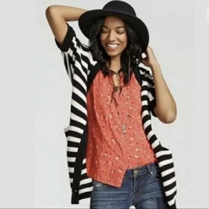 Cabi Whistle Cardigan Size S Striped Black White